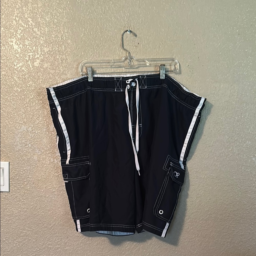 O P swim trunks 3XL Black Cargo Shorts with White Trim